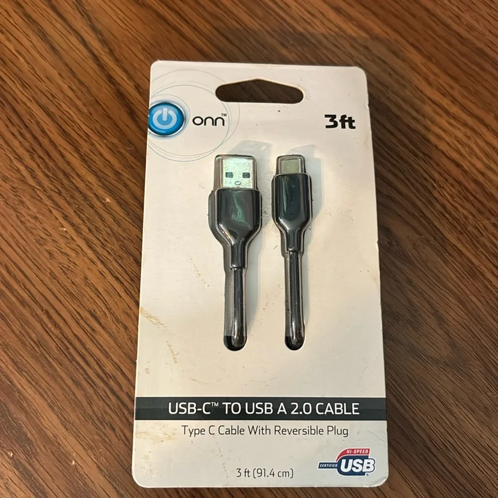 NWT NIP ONN 3 Ft Foot USB-C to USB A 2.0 Cable Type 3 Cable with Reversible Plug